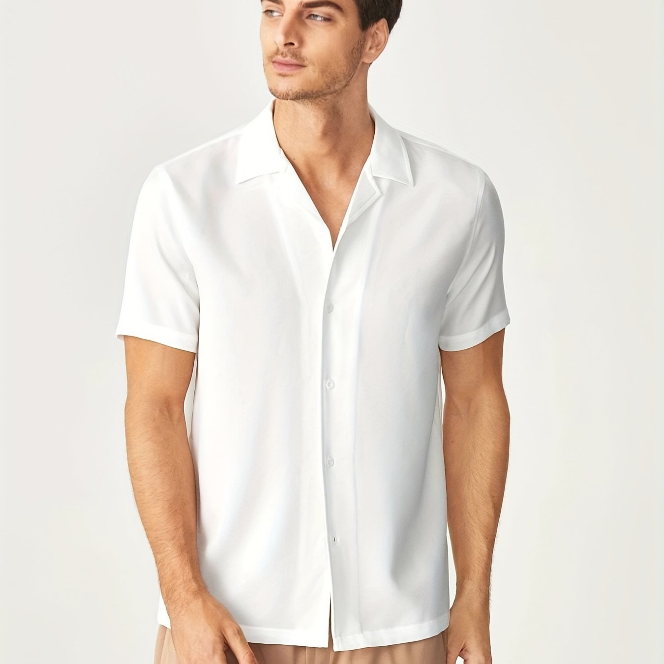 Men's Casual Short Sleeve Cotton Shirt for Summer Vacation