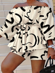 Off Shoulder Peplum Top & Shorts Set
