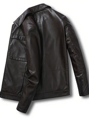 Men's Stylish PU Leather Jacket Casual Zip Up Long Sleeve Jacket