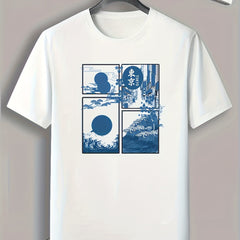 Tokyo Pattern Print Men's Comfy Sports T-shirt Graphic Tee