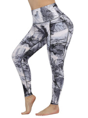 Fashionable Ink Print High Waist Yoga Pants Slim Fit Ankle Length Activewear