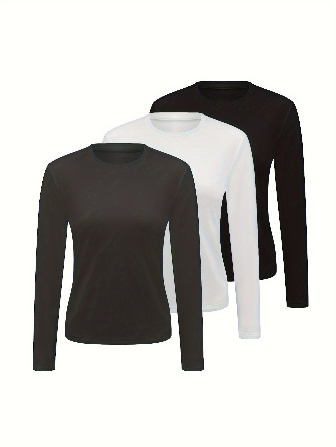 3pcs Solid Thermal Underwear Tops Long Sleeve Crew Neck Women's Lingerie