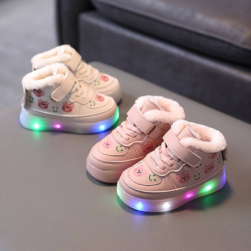 Girl's LED Light Up High Top Skate Shoes with Plush Lining