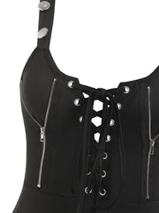 Zipper Tie Front Dress Casual Backless Solid Midi Dress Women's Clothing