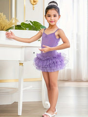 Girls Cotton Splicing Ballet Leotard Jumpsuit for Dance Performance
