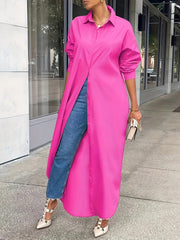 Solid Button Up Long Sleeve Shirt Dress