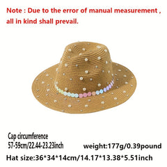 Faux Pearl Decor Straw Fedora Cap Jazz Sun Hat for Women