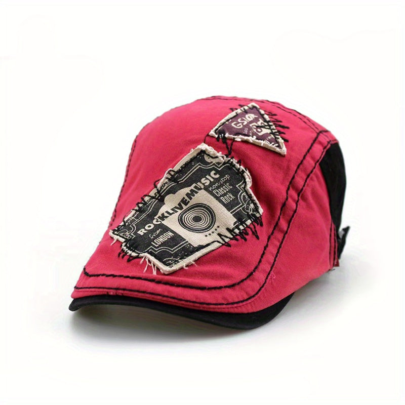 Retro Patch Embroidery Beret Unisex Hip Hop Painter Cap Vintage Flat Hat