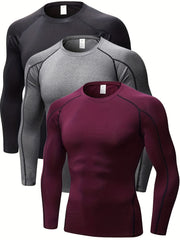 3pcs Men's Long Sleeve Compression Shirts For Sports Gym Fit