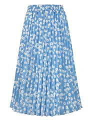 Boho High Waist Floral Print Pleated Skirt