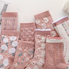 6 Pairs Floral Print Socks Women's Stockings