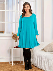 Casual Dress Women's Solid Long Sleeve Loose Fit Mini Dress