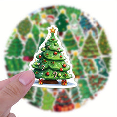 55pcs Cartoon Christmas Tree Vinyl Stickers with Santa Ornaments for Phone