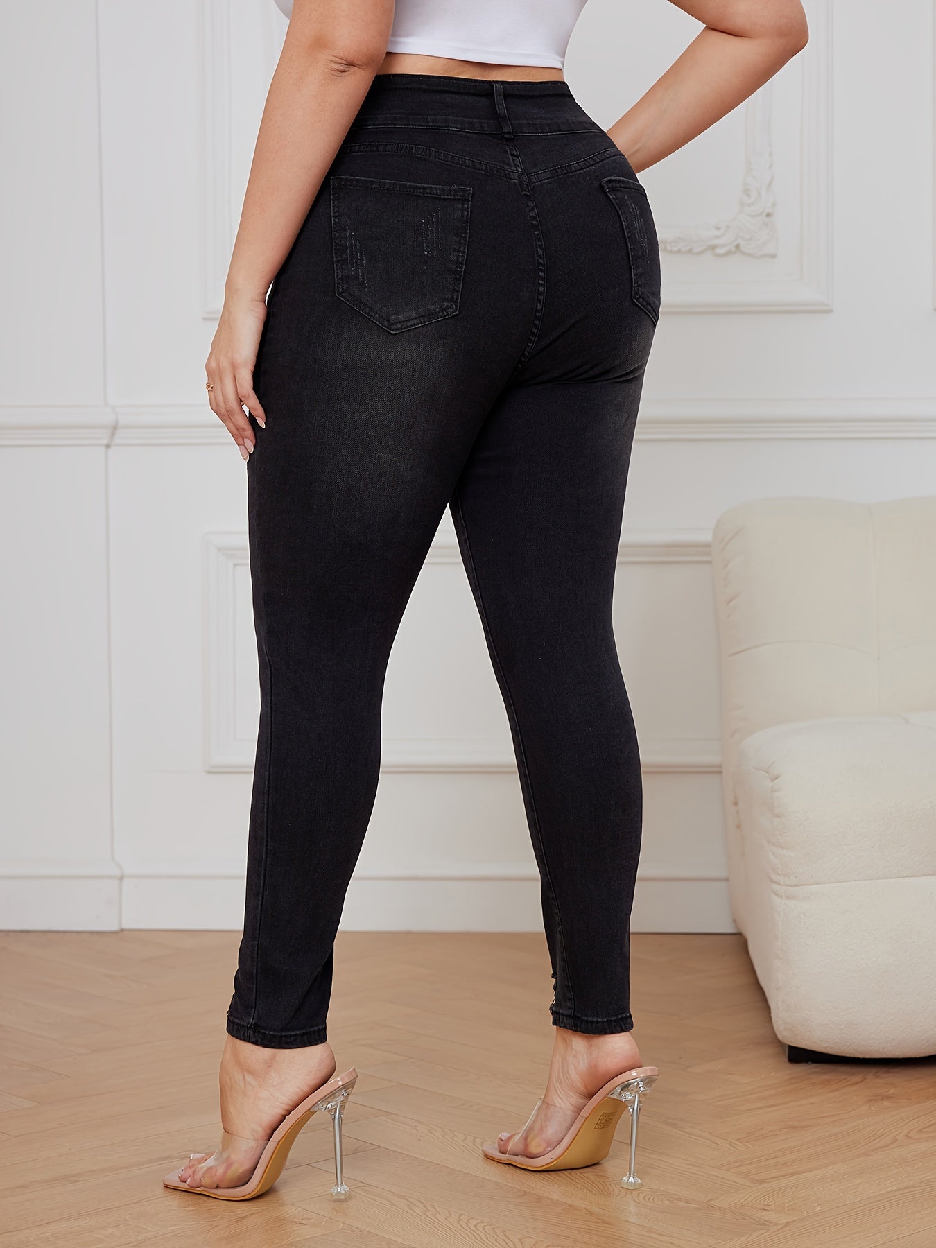Sexy Jeans Women's Plus Button Fly High Waisted Skinny Jeans