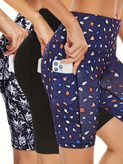 3 Pack Women's Plus Sports Shorts Random Print High Stretch Fitness