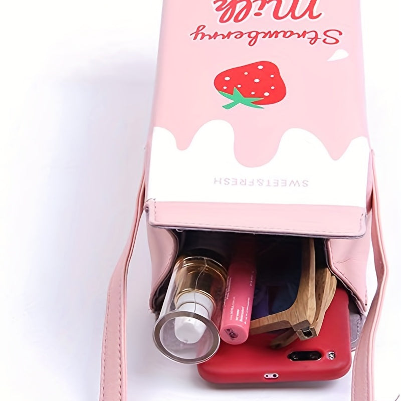 Girls Strawberry Milk Pattern Crossbody Bag Messenger Bag Coin Purse