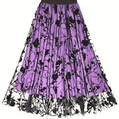 Women's Plus Floral Print High Waisted A line Swing Skirt
