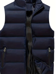 Unisex Winter Vest Men's Zipper Pockets Stand Collar Zip Up Vest