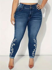 Floral Embroidery High Rise Skinny Jeans
