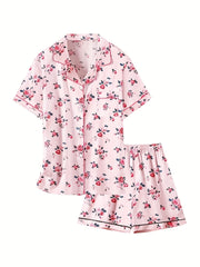 Girls 2pcs Pajamas Top & Shorts Solid Short Sleeve Button Front PJ Set