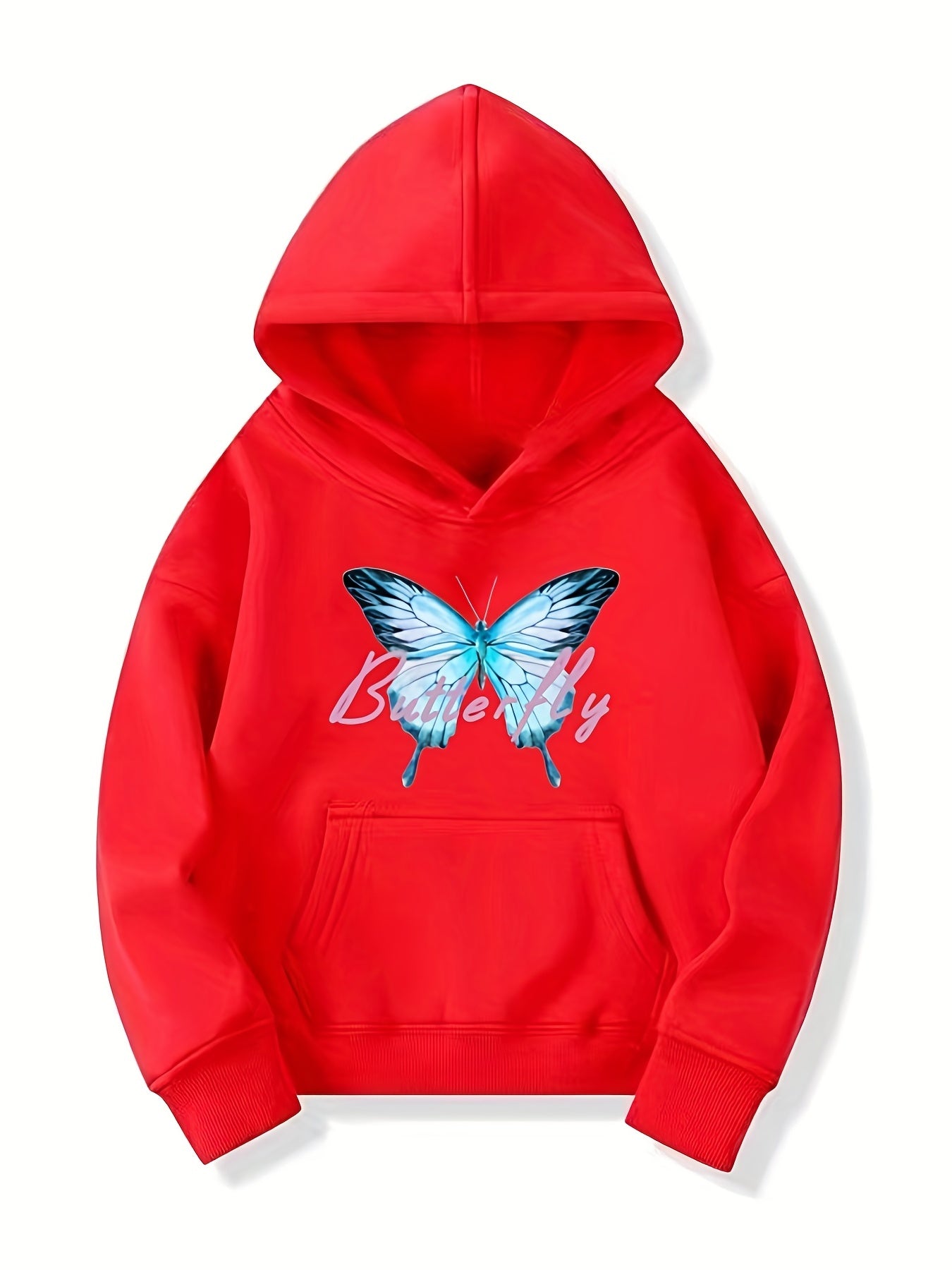Girls Butterfly Print Hooded Sweatshirt Top Youth Girls' Long Sleeve Hoodie