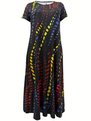 Women's Plus Tie Dye Short Sleeve Maxi Dress