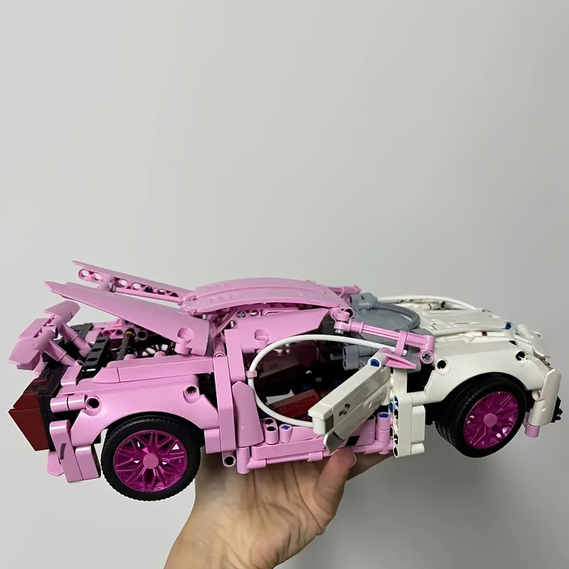 1332pcs Pink Supercar Model Kit DIY Assembly High ABS Plastic Stackable