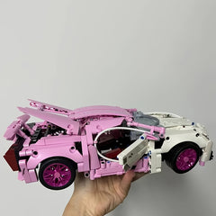 1332pcs Pink Supercar Model Kit DIY Assembly High ABS Plastic Stackable