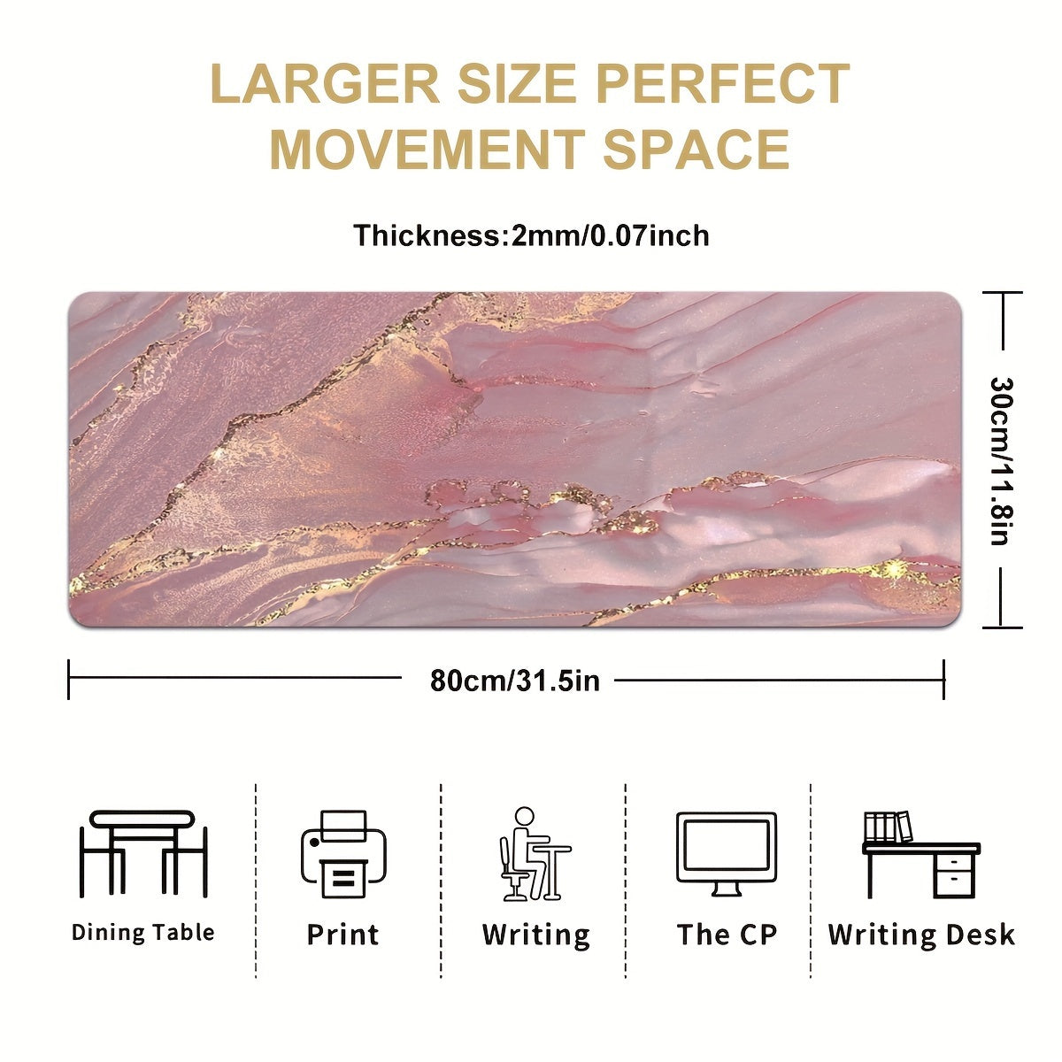Large Pink Desk Mat Rose Marble Computer Laptop Protector Writing Pad