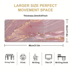 Large Pink Desk Mat Rose Marble Computer Laptop Protector Writing Pad