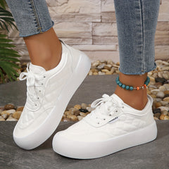 Women's Geometric Pattern Sneakers Lace Up Quilted Skate Shoes