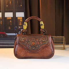 Vintage Floral Embossed Women's Handbag Brown Crossbody Bag