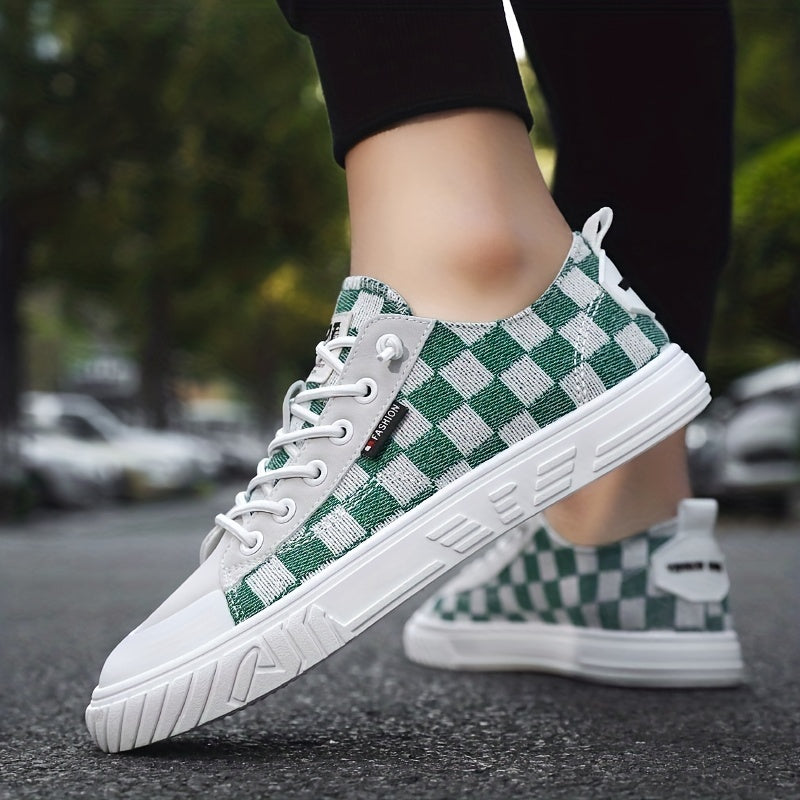 Men's Plaid Skate Shoes Lightweight Non Slip Casual Shoes