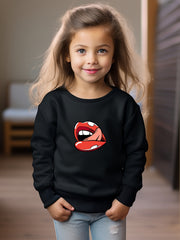 Girls Mouth Pattern Crew Neck Sweatshirt For Spring Fall Christmas Gift