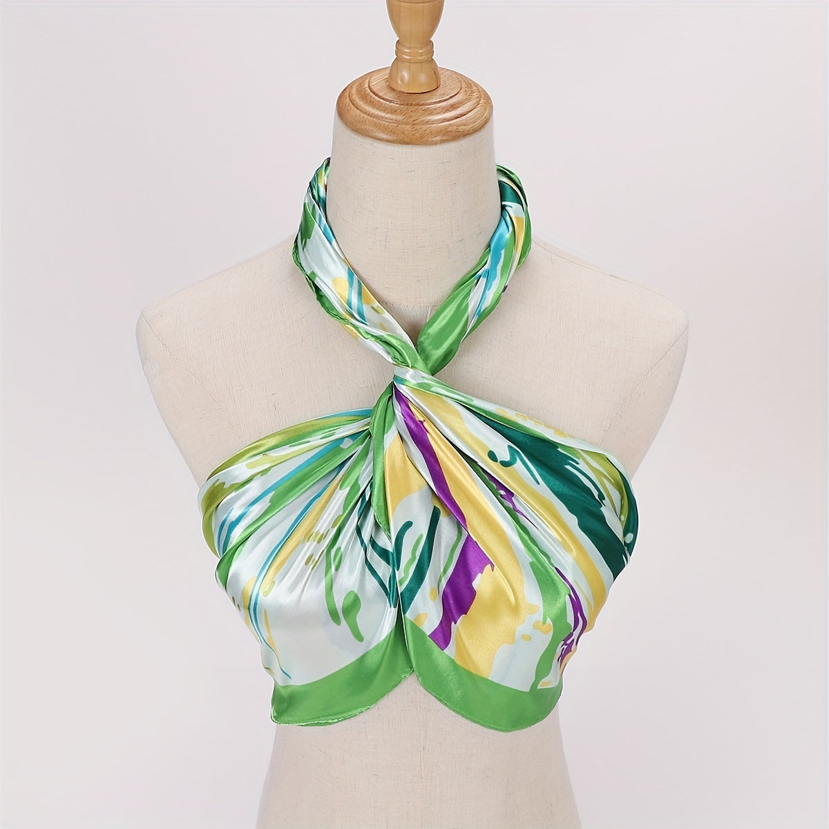 Vintage Feather Print Bandana Boho Silk Shawl Head Wrap Turban