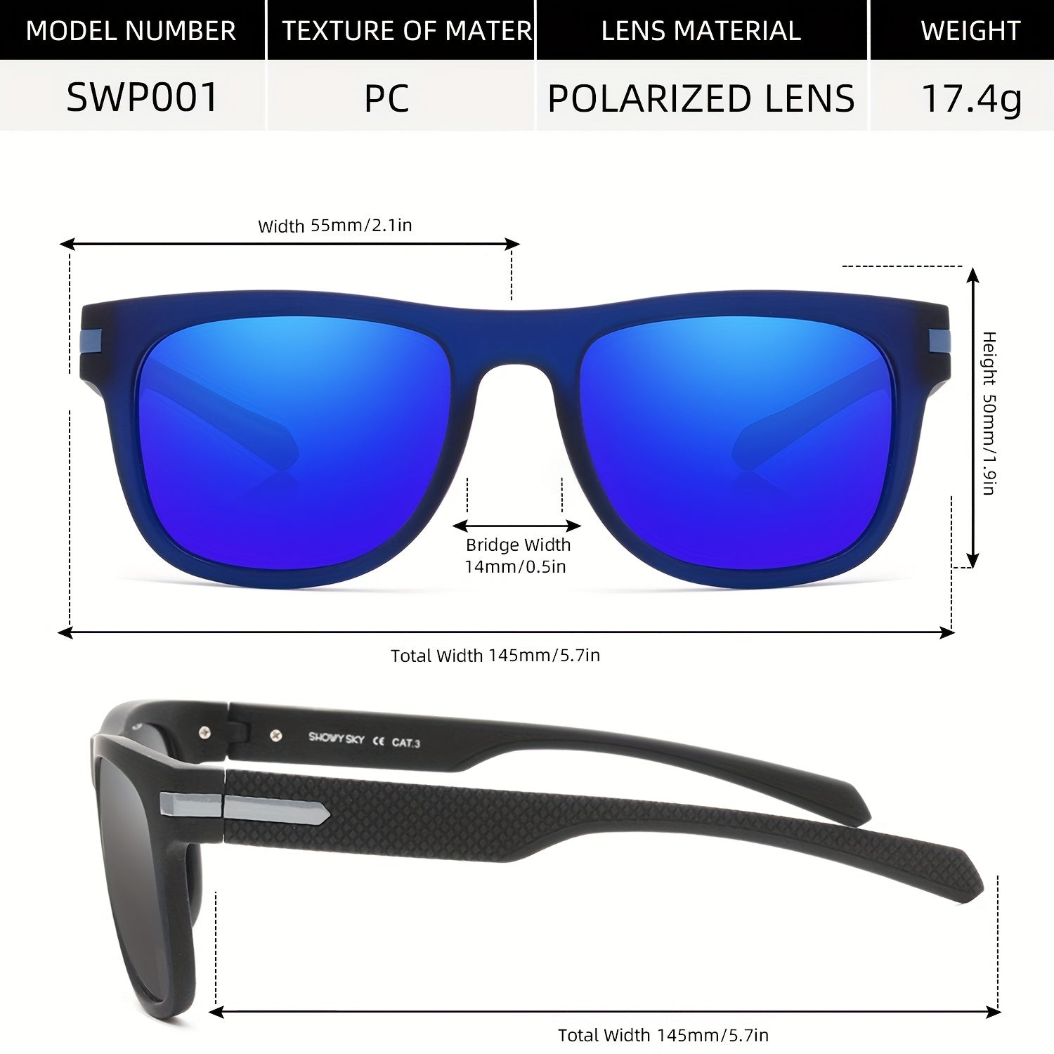 Men's Polarized Large Frame Sunglasses Metal Trim Anti Dazzling Eyewear