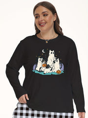 Cat Ghost Print Pajama Top