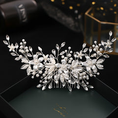 Leaf Flower Bride Wedding Hair Comb Faux Pearl Bridal Hair Piece Crystal