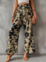 Floral Print Wide Leg Pants with Knot Detail