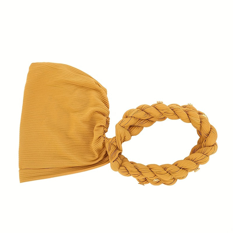 Twisted Braided Turban Cap Pre-tied Head Wrap Elastic Ramadan Hijab