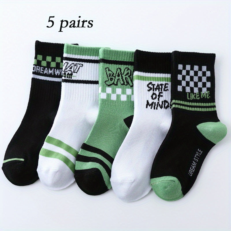 5 Pairs Kids Smiley Face Checkerboard Socks