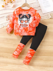Girl's Cat Pattern 2pcs Sweatshirt & Pants Set Casual Outfits For Spring Fall