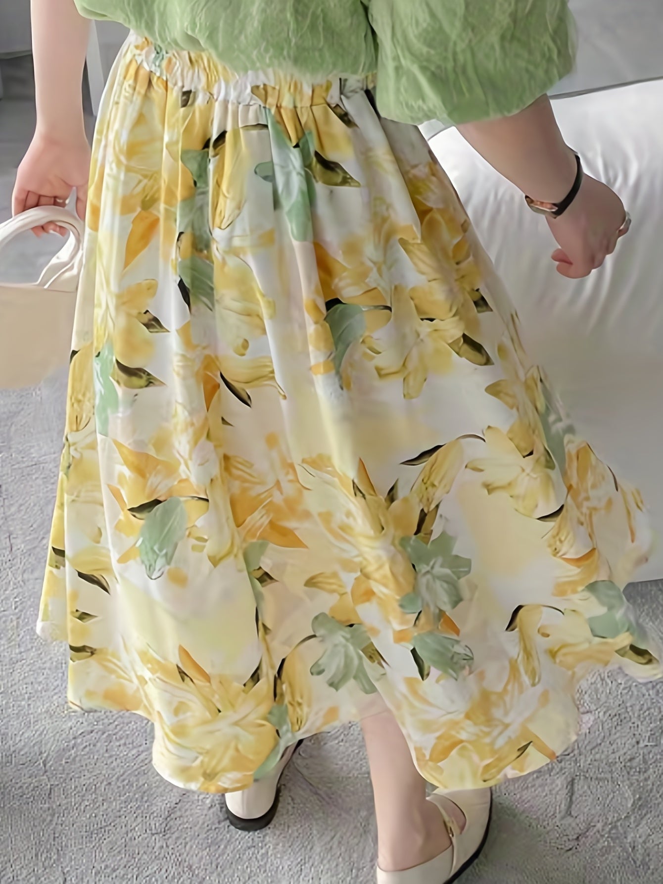 Floral Print Pleated Long Summer Skirt Women's Clothing