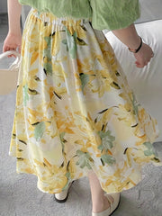 Floral Print Pleated Long Summer Skirt Women's Clothing