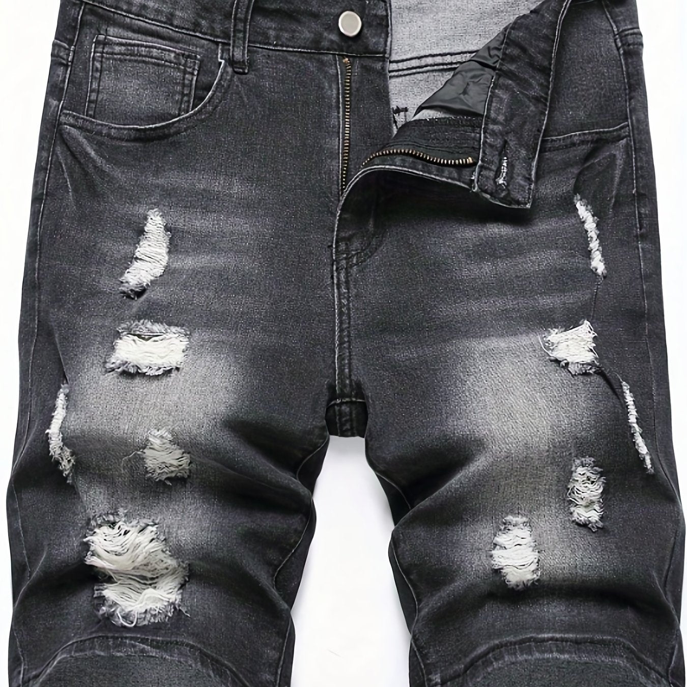 Men's Ripped Denim Shorts High Stretch Distressed Street Style