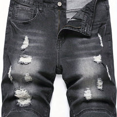 Men's Ripped Denim Shorts High Stretch Distressed Street Style