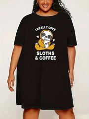 Casual Loungewear Dress Women's Plus Cartoon Animal & Letter Print