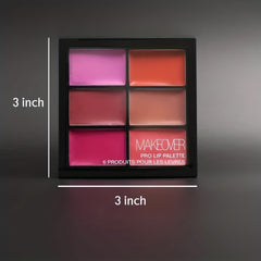 6 Lipstick Palette Matte & Shimmer Finish Nude Red Plum