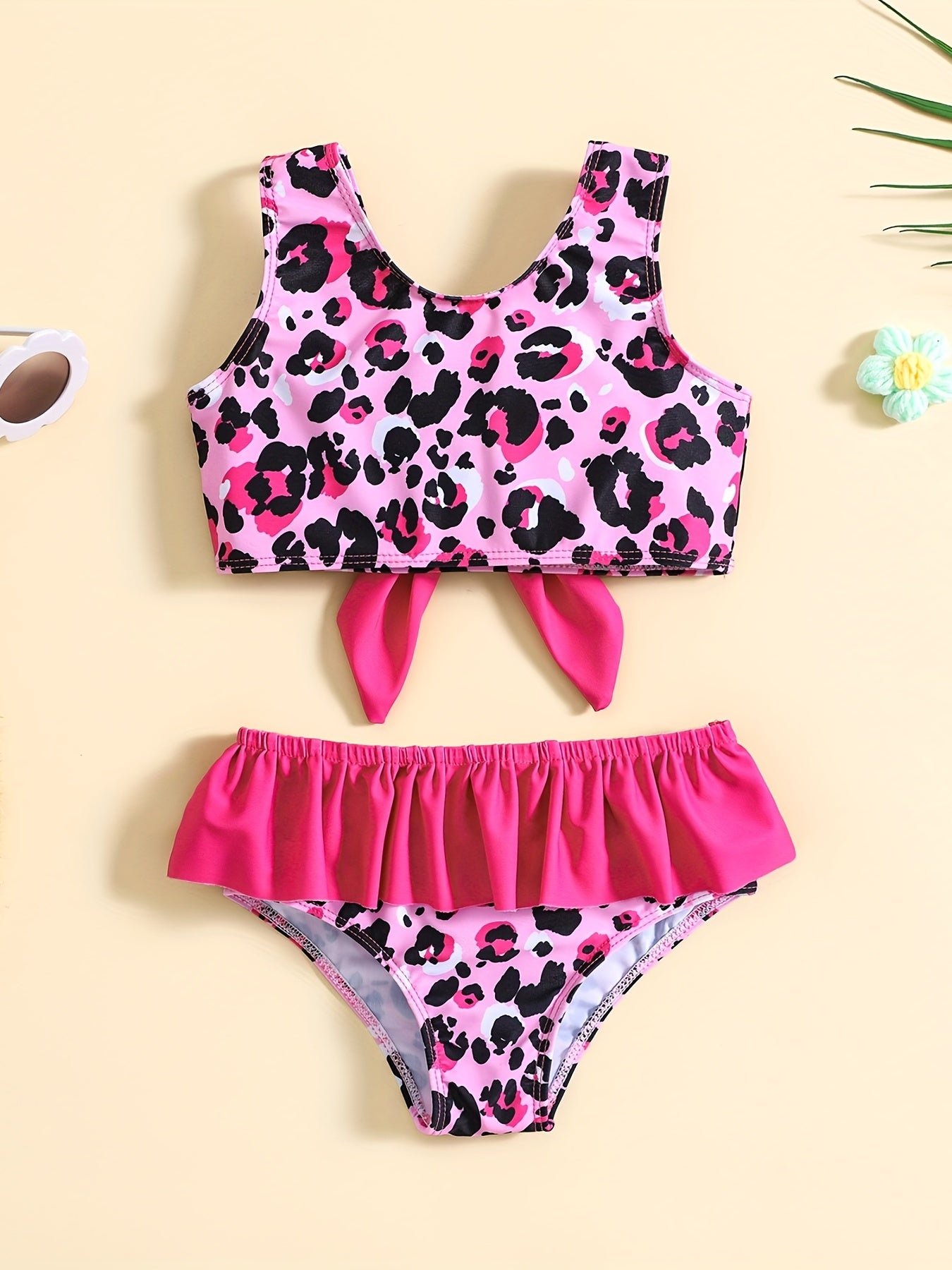 Baby Girls Leopard Print Bikini Set Halter Top Bottoms Swimsuit