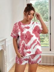 Tie Dye Tee & Shorts Set Women's 2pcs Home Wear